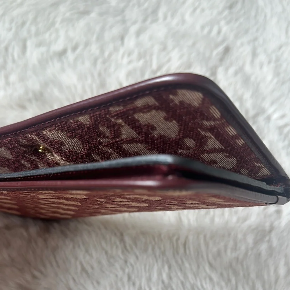 Dior Burgundy Wallet with Iconic Monogram Design